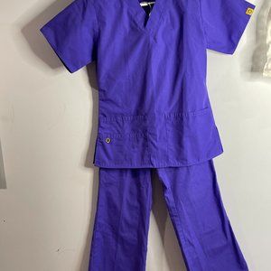 Spread Good Cheer Purple Scrubs Scrub Top & Bottom Womens Size XXS